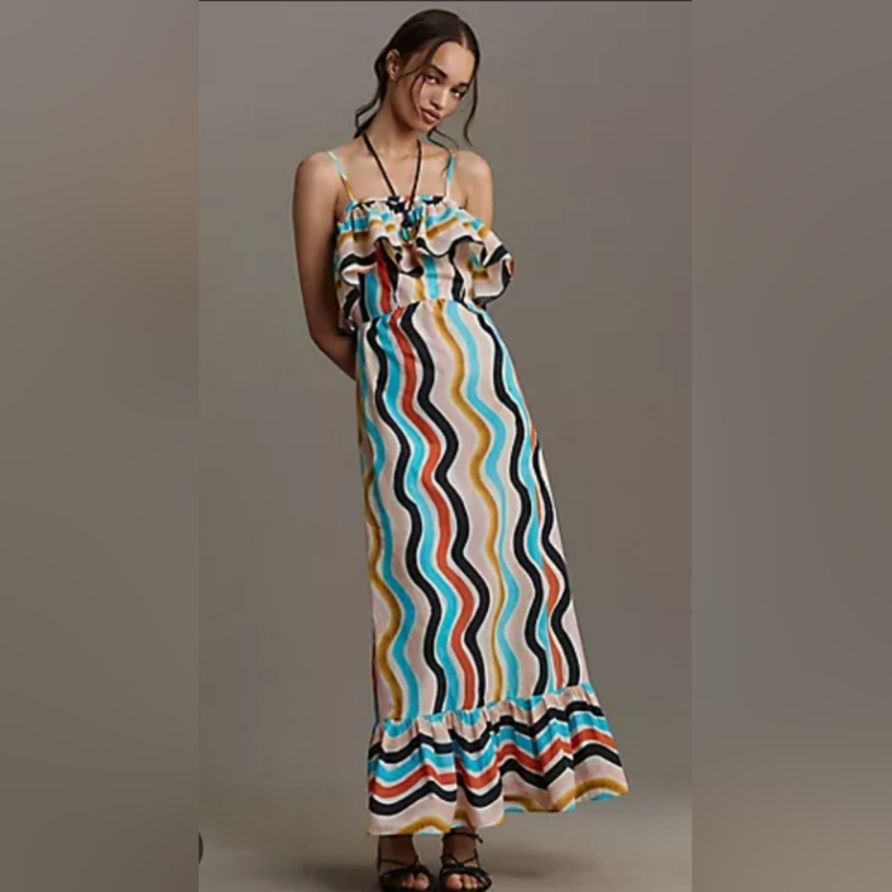 Farm Rio Multicolor Wave Pattern Maxi Dress